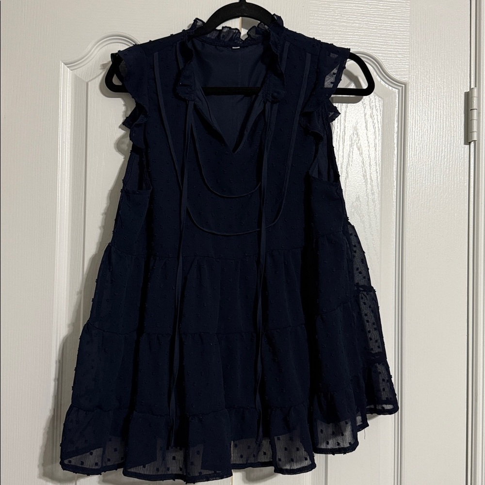 Navy Ruffle Blouse - Picture 3 of 8